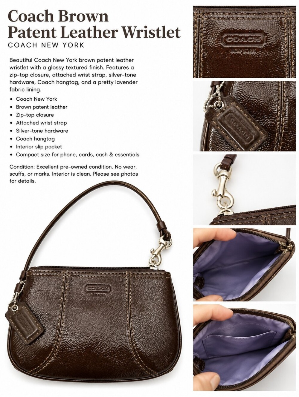 Coach Patent Leather Brown Wristlet/Clutch